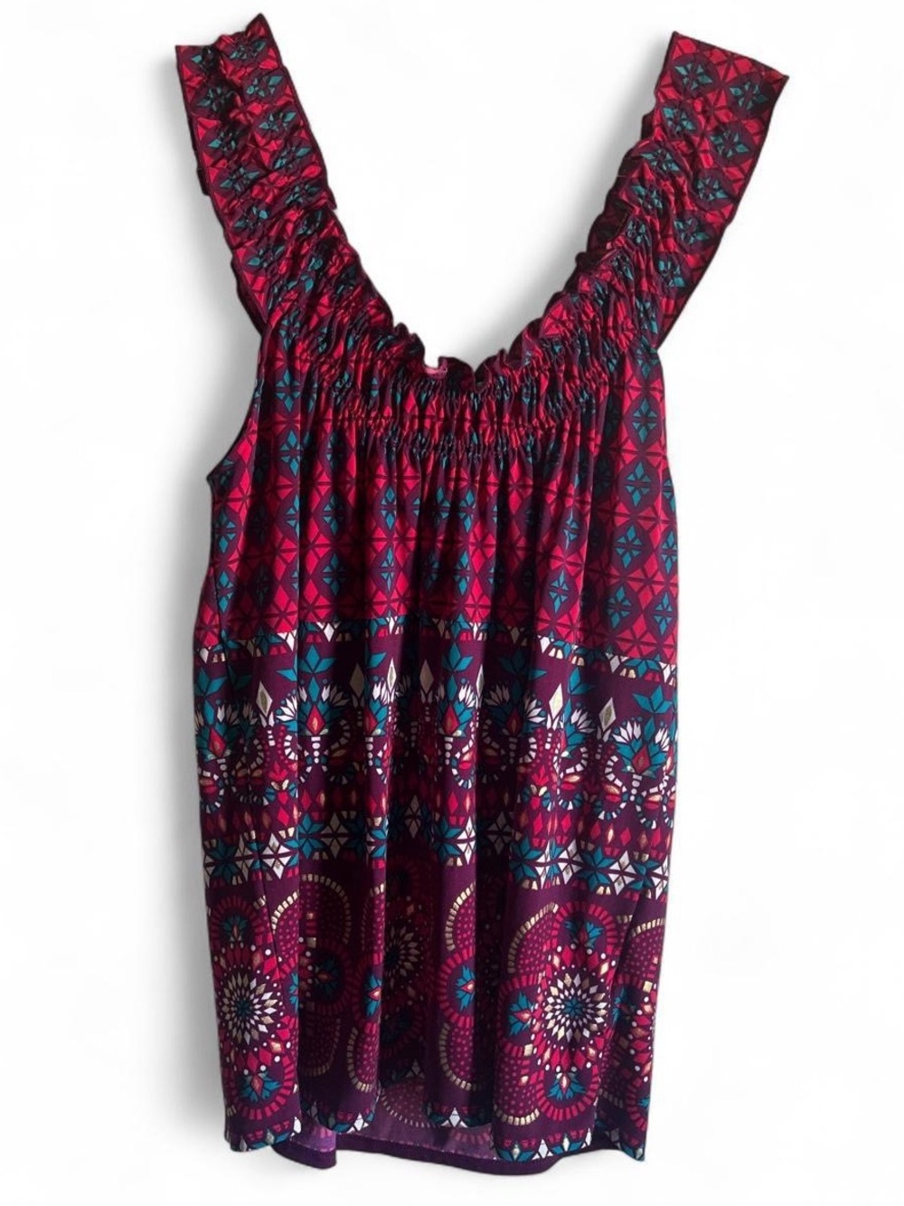 Rafaella Magenta and Teal Printed Smocked Tank size small